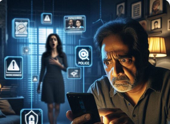 Man receives a fake police video call as part of a cyber sextortion scam in India.
